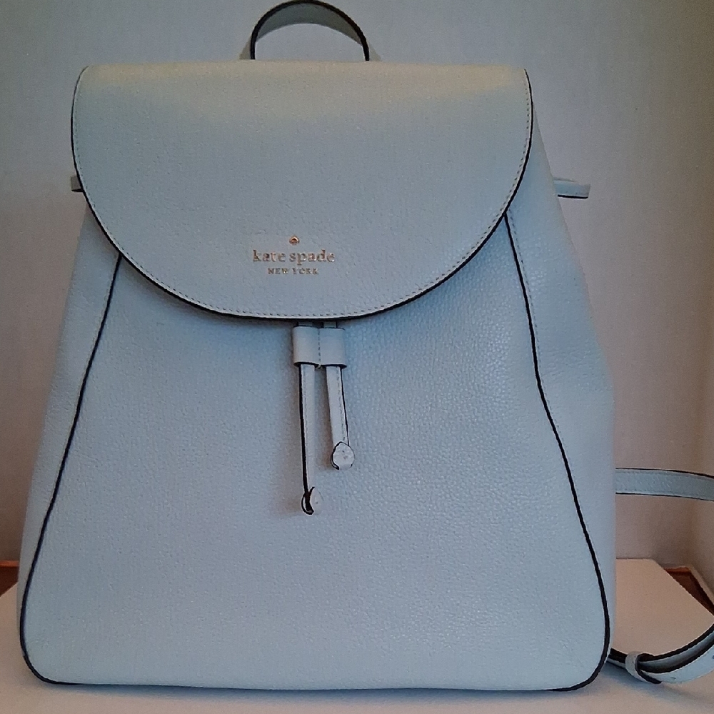 Kate Spade Leila Large Flap Leather Backpack in Teacup Blue